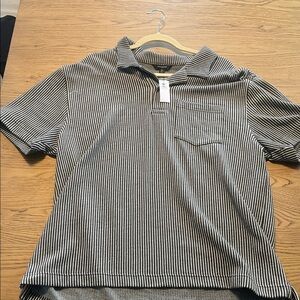 Banana Republic Black and White Striped Polo with Chest Pocket
